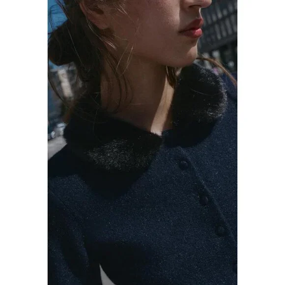 ZARA CONTRAST KNIT FAUX FUR CARDINGAN - Picture 5 of 9